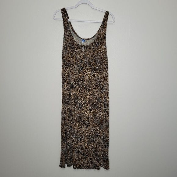 Old Navy Cheetah Animal Print Midi Soft Crepe Tie Front Dress Size Xl - Picture 3 of 9